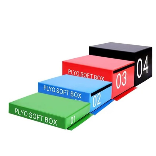 image of a 4 piece coloured plyo box set from TFP fitness on a white background