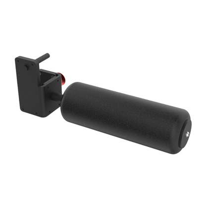 A black leg roller from TFP Fitness with a mounting bracket and a red release button, shown against a plain white background.