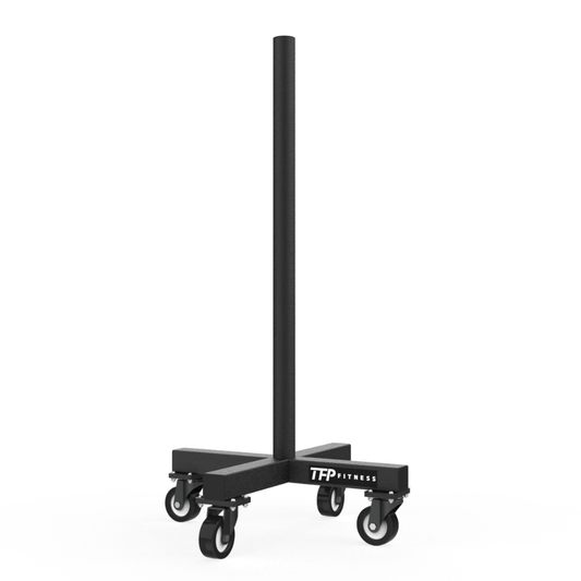 image of a TFP Fitness black weight bumper plate stacker on a white background